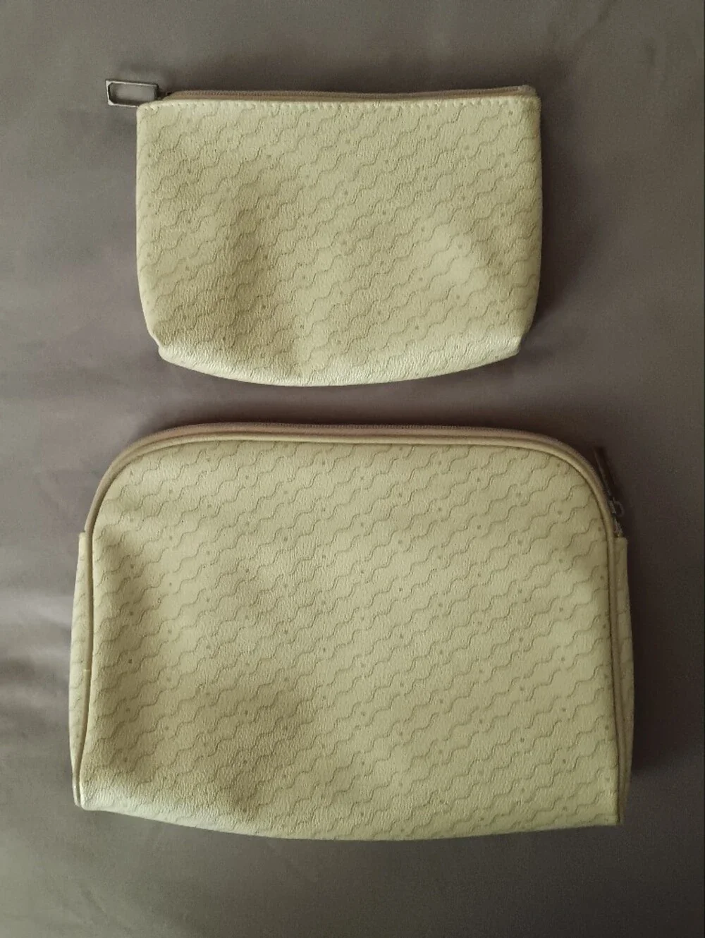 Vintage Quilted 2pc Cosmetic Bag Set with Tan Logo Patch